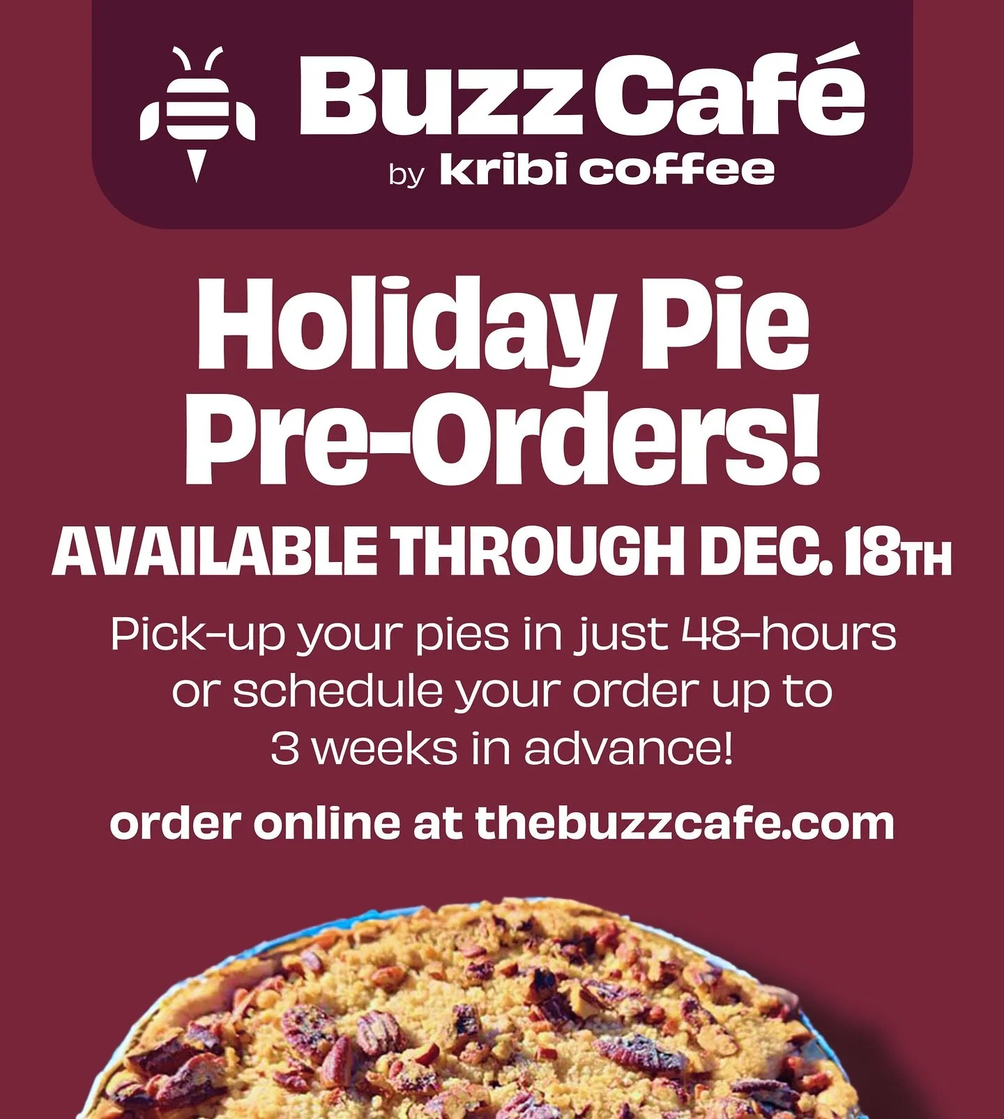 ✨ Holiday pies are here! ✨ Pre-order your favorites now through December 18th for the sweetest addition to your celebrations. 🥧 Pick up in just 48 hours or plan ahead and schedule up to 3 weeks in advance.
📅 Don&rsquo;t wait&mdash;order now at the